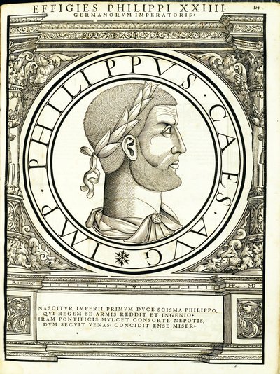 Philippus, illustration de Imperatorum romanorum omnium orientalium et occidentalium verissimae imagines ex antiquis numismatis - Hans Rudolf Manuel Deutsch